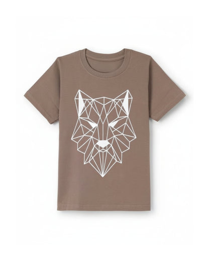 Printed Premium Cotton Half Sleeves Brown T-Shirt for Boys