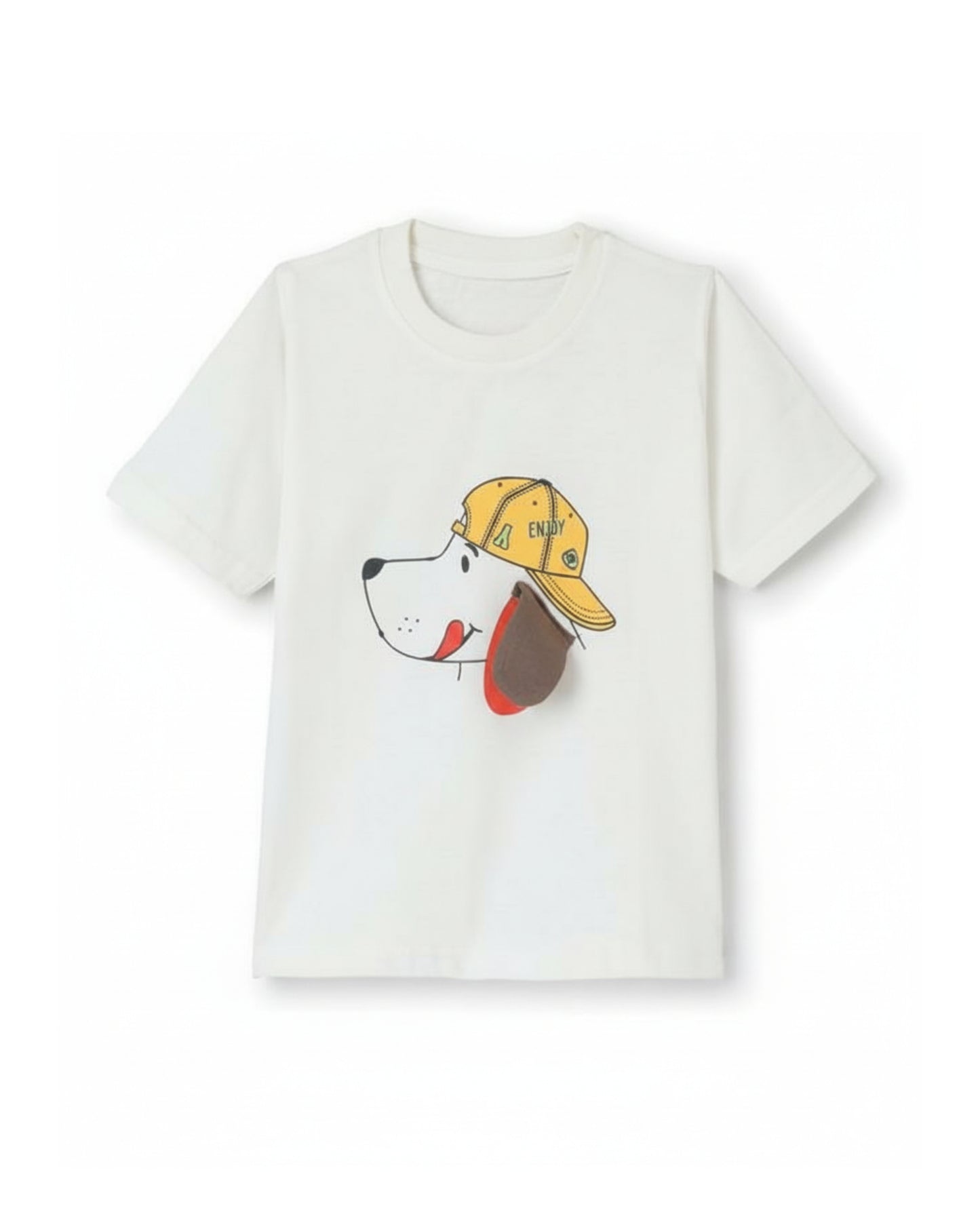 Puppy Printed Premium Cotton Half Sleeves White T-Shirt for Boys