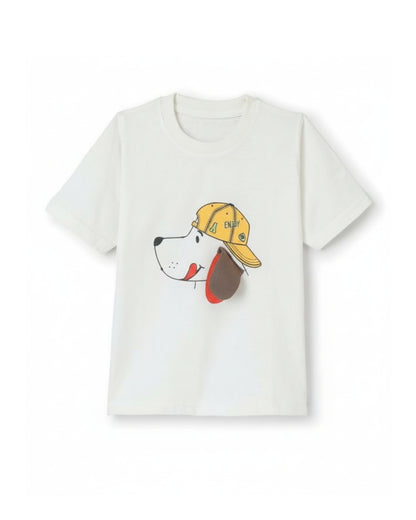 Puppy Printed Premium Cotton Half Sleeves White T-Shirt for Boys