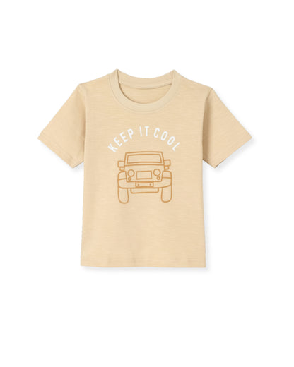 Car Printed Premium Cotton Half Sleeves Yellow T-Shirt for Boys