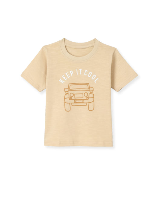 Car Printed Premium Cotton Half Sleeves Yellow T-Shirt for Boys