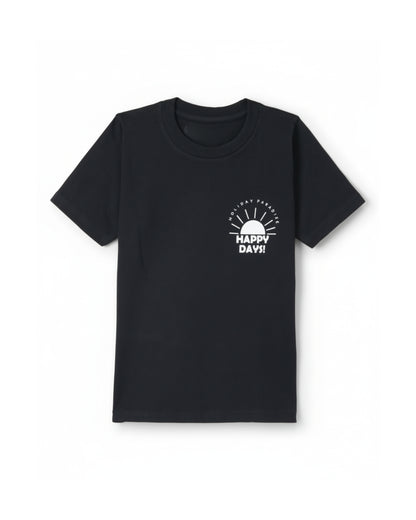 Typographic Printed Cotton Half Sleeves Black T-Shirt