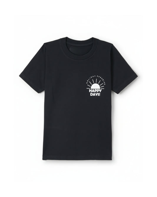 Typographic Printed Cotton Half Sleeves Black T-Shirt