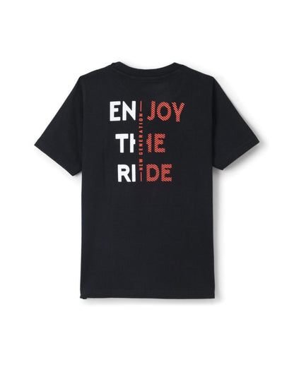 Typographic Printed Cotton Half Sleeves Black T-Shirt