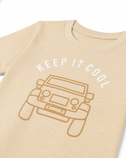 Car Printed Premium Cotton Half Sleeves Yellow T-Shirt for Boys