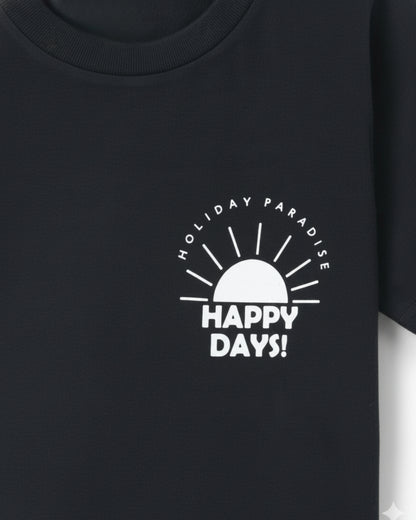 Typographic Printed Cotton Half Sleeves Black T-Shirt