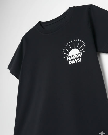 Typographic Printed Cotton Half Sleeves Black T-Shirt