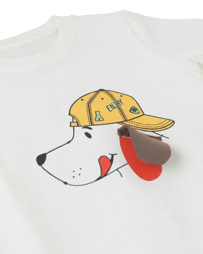 Puppy Printed Premium Cotton Half Sleeves White T-Shirt for Boys